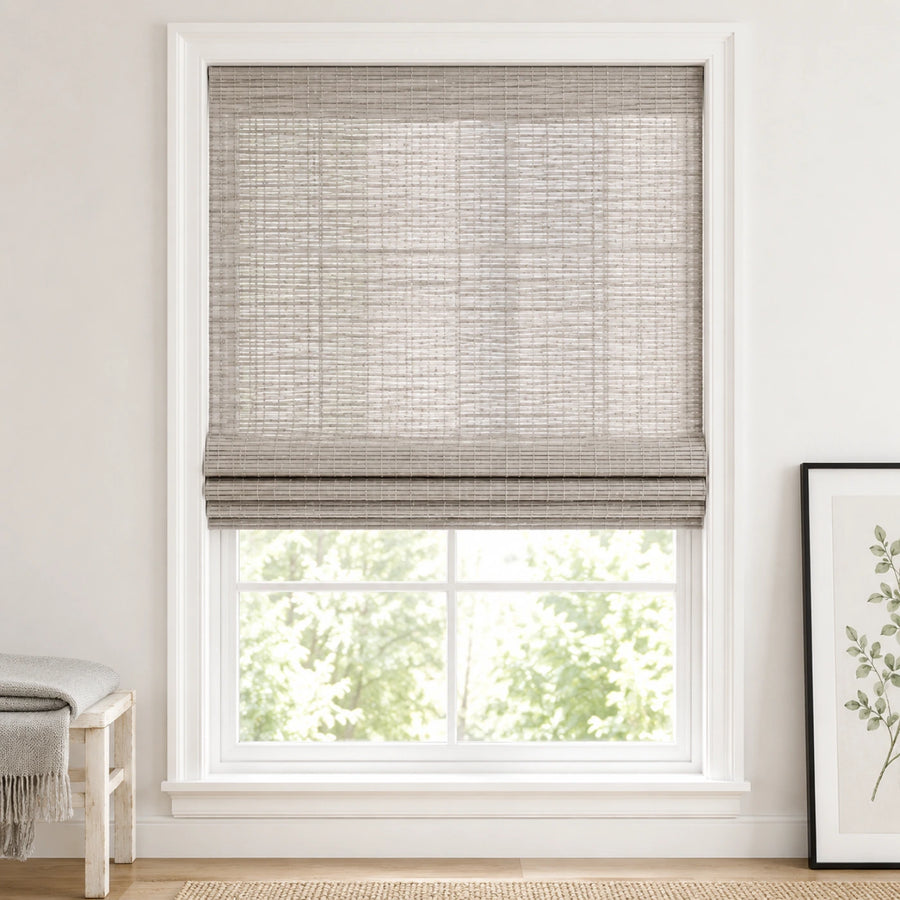 Custom Ivy Mist Gray Top Down Bottom Up Bamboo Shades - Top Down Bottom Up - Mist Gray 103-22