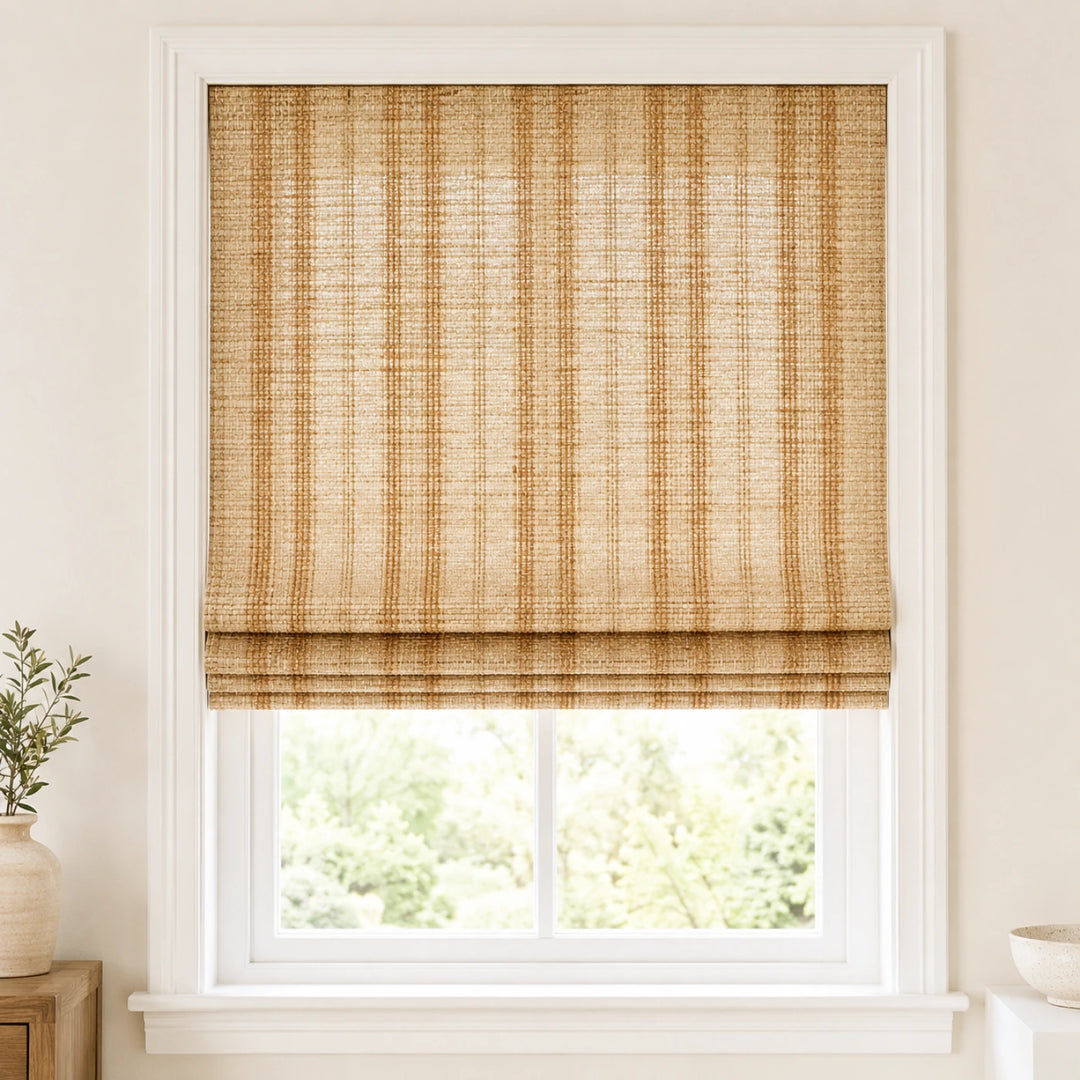 Custom Natural Caramel Stripes Woven Bamboo Shades - Standard - Caramel Stripes NU-05