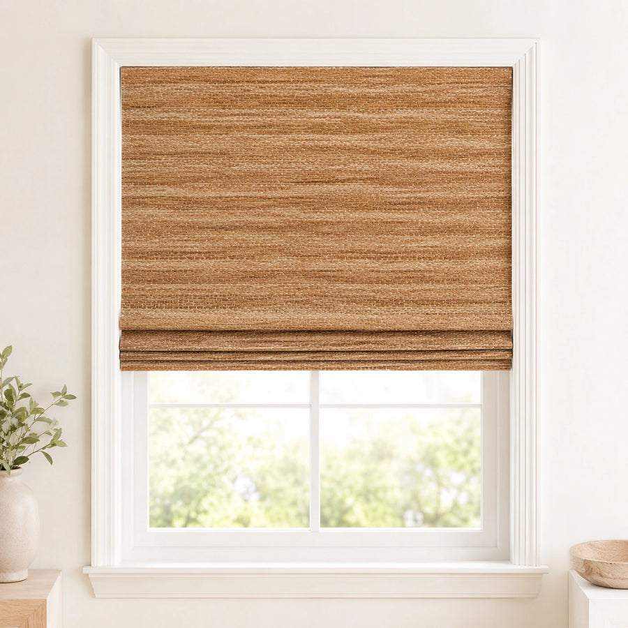 Custom Natural Caramel Stripes Top Down Bottom Up Bamboo Shades - Top Down Bottom Up - Caramel Stripes NU-05