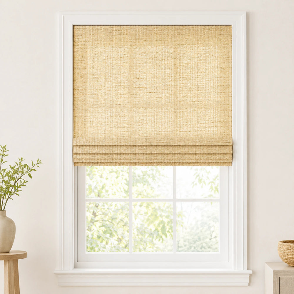 Custom Natural Oatmeal Yellow Top Down Bottom Up Bamboo Shades - Top Down Bottom Up - Oatmeal Yellow NU-01