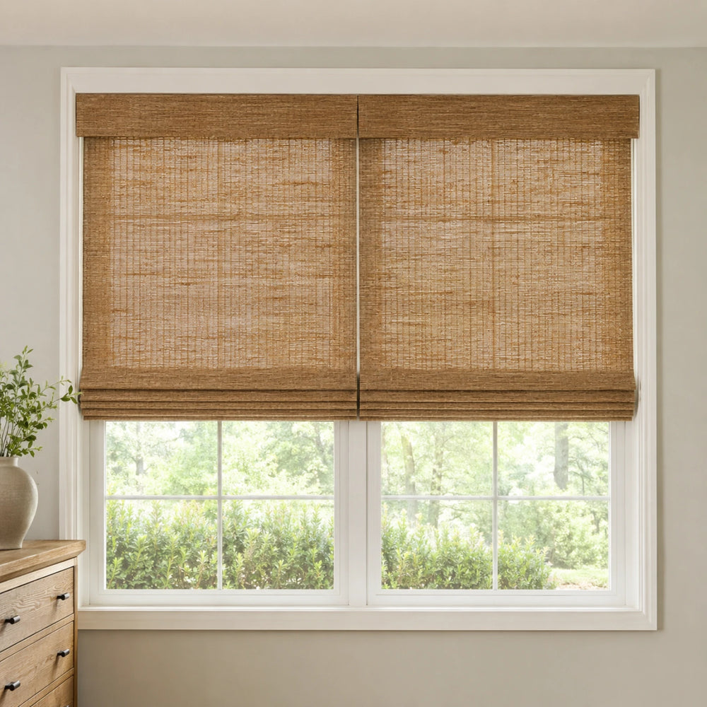 Custom Ramie 2 Shades on 1 Headrail Bamboo Shades - 2 Shades on 1 Headrail - 2 Shades on 1 Headrail D15-04