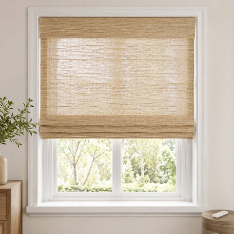 Custom Ramie Motorized Bamboo Shades and Blinds - motorized woven bamboo shade