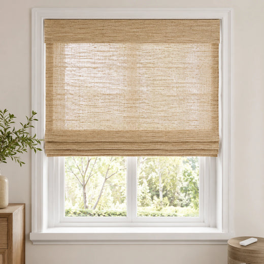 Custom Ramie Motorized Bamboo Shades and Blinds - motorized woven bamboo shade
