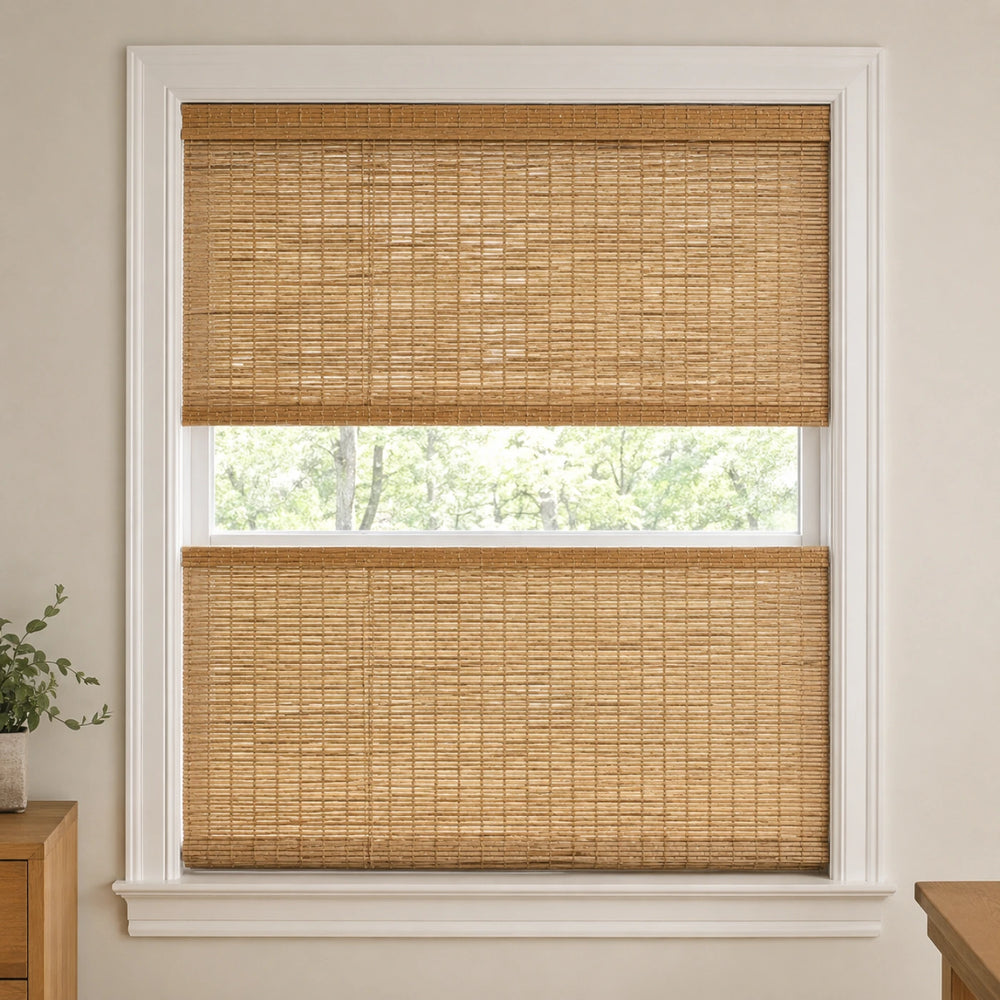 Custom Ramie Reed Top Down Bottom Up Alum. Headrail Bamboo Shades