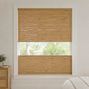 Custom Ramie Reed Top Down Bottom Up Wooden Headrail Bamboo Shades