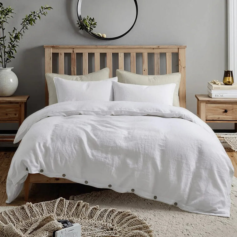 3-Pieces 100% Linen White Solid Duvet Cover Set - Fredesigner