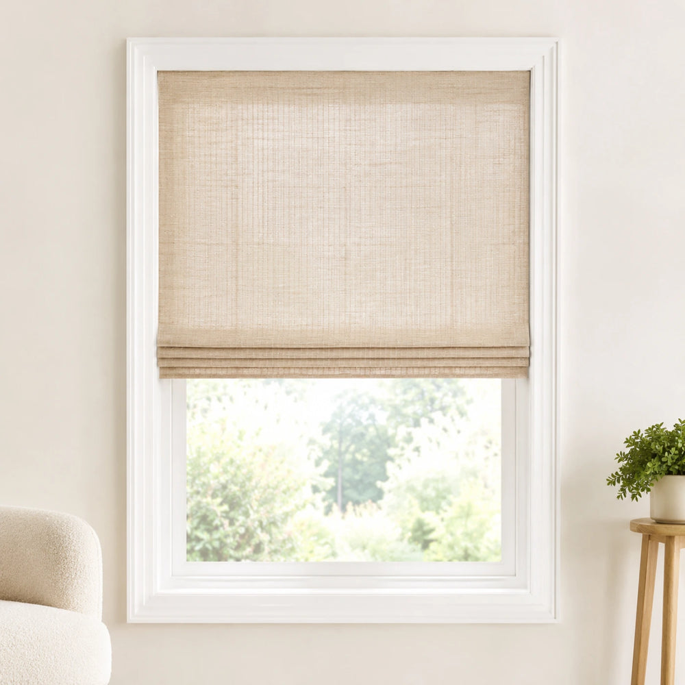 Custom Ramie Beige Woven Bamboo Shades - Standard - Beige 390