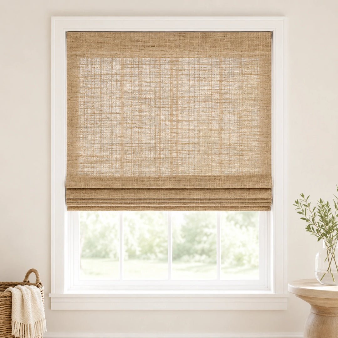 Custom Ramie Beige Brown Woven Bamboo Shades - Standard - Beige Brown DHZ-01