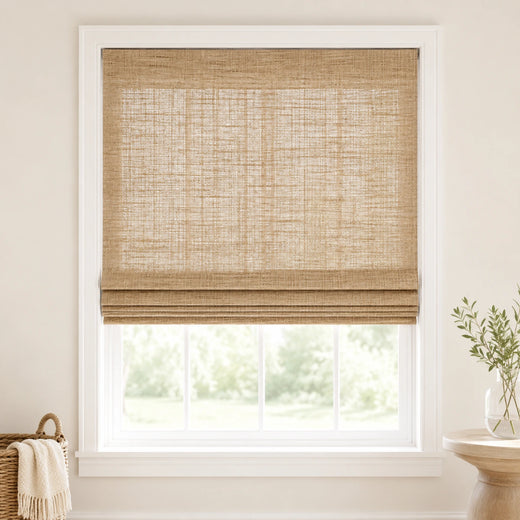 Custom Ramie Beige Brown Woven Bamboo Shades - Standard - Beige Brown DHZ-01