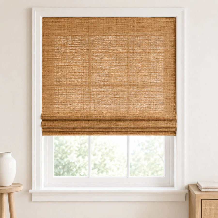 Custom Ramie Honeynut Woven Bamboo Shades - Standard - Honeynut D15-04