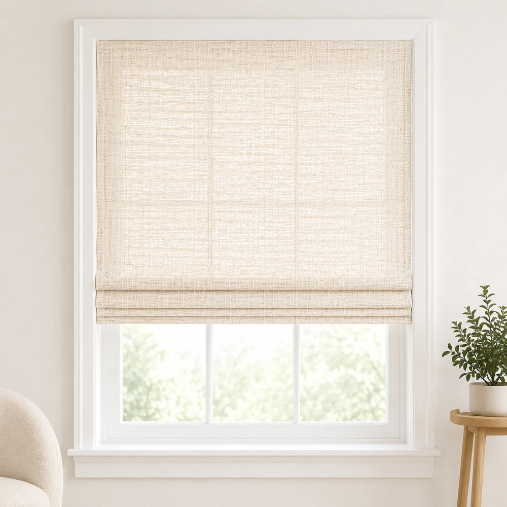 Custom Ramie Ivory Woven Bamboo Shades - Standard - Ivory JU-01