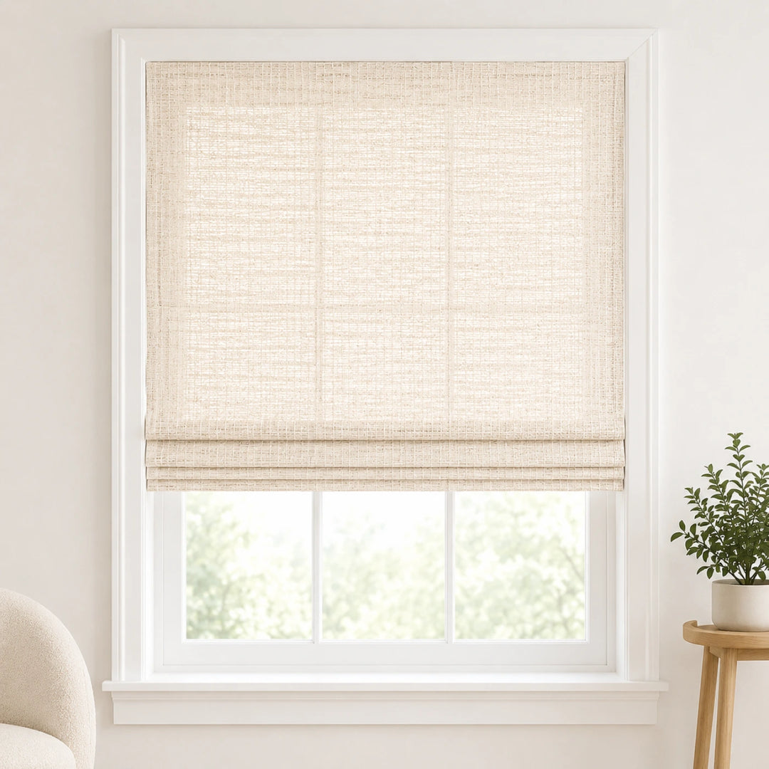 Custom Ramie Ivory Woven Bamboo Shades - Standard - Ivory JU-01