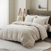 3-Pieces 100% Linen Beige Solid Duvet Cover Set - Fredesigner