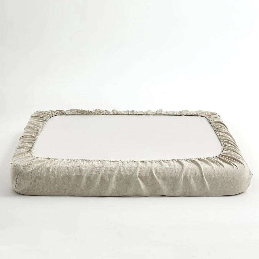 100% Linen Beige Solid Fitted Sheet Sets - Fredesigner