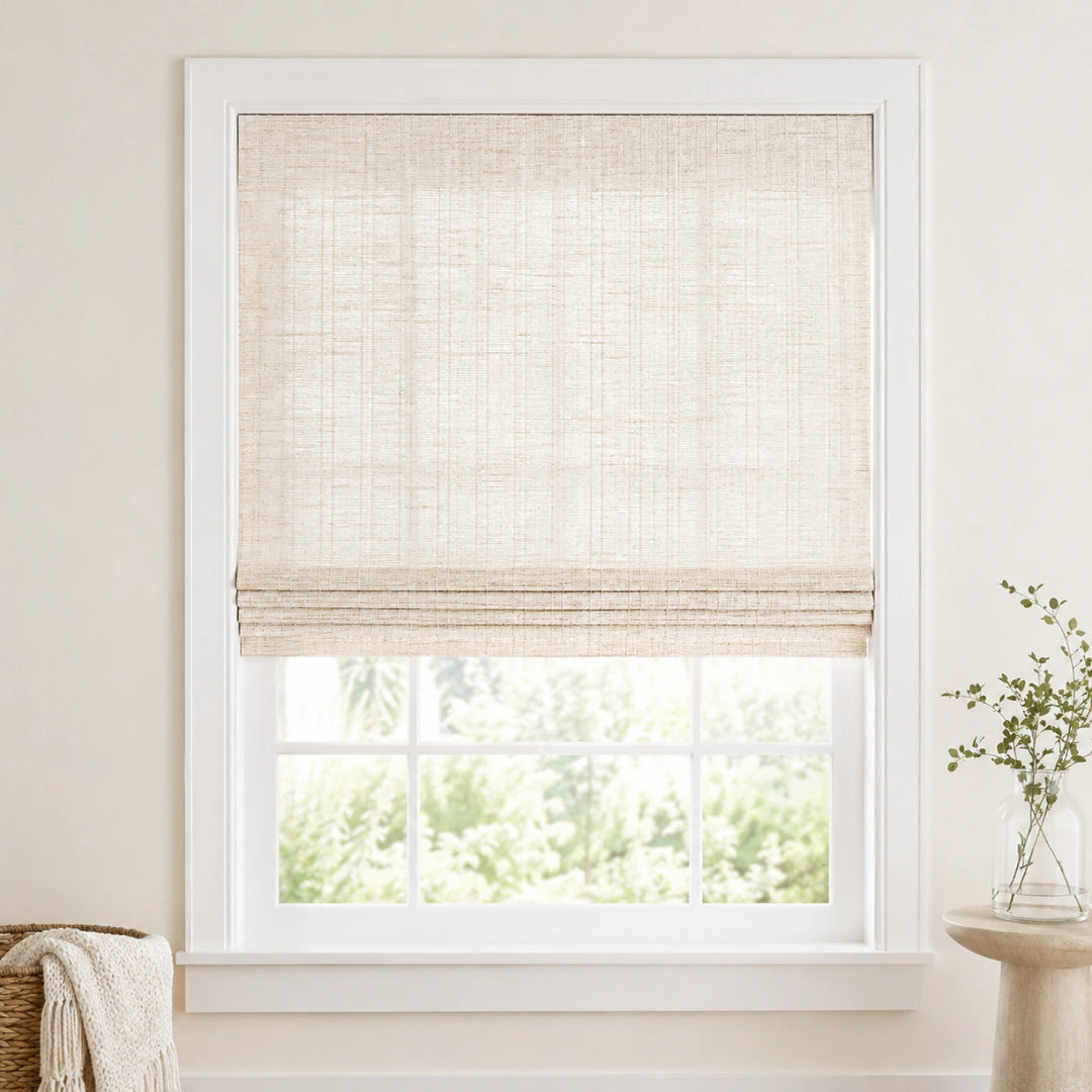Custom Ramie Marble White Woven Bamboo Shades - Standard - Marble White DMC02-01