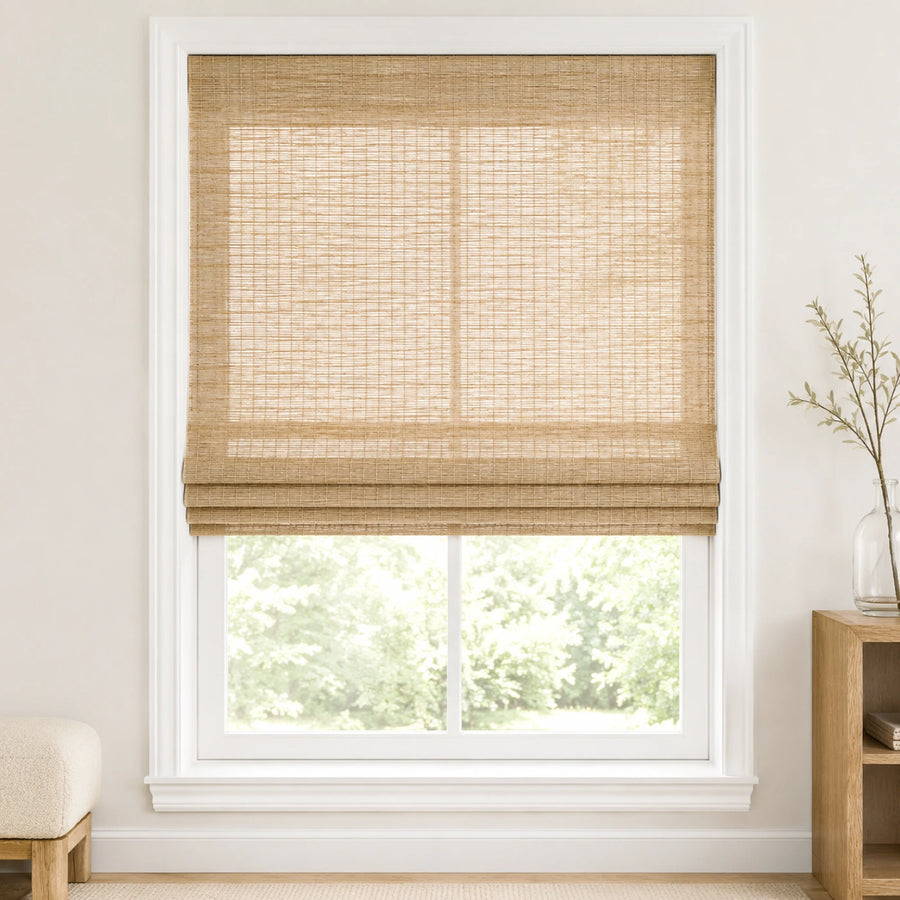 Custom Ramie Beige Brown Top Down Bottom Up Bamboo Shades - Top Down Bottom Up - Beige Brown DHZ-01