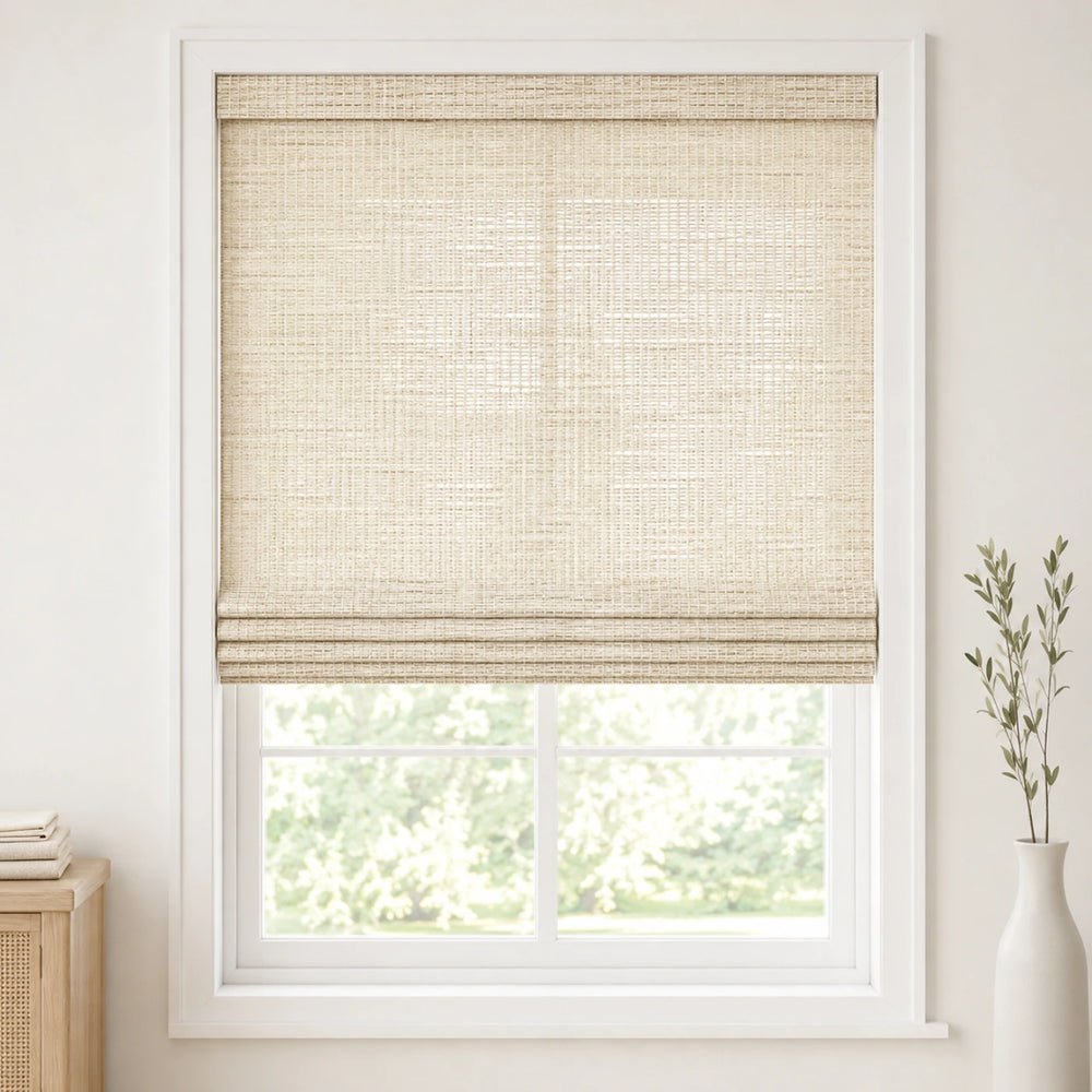 Custom Ramie Beige White Top Down Bottom Up Bamboo Shades - Top Down Bottom Up - Beige White 390-02