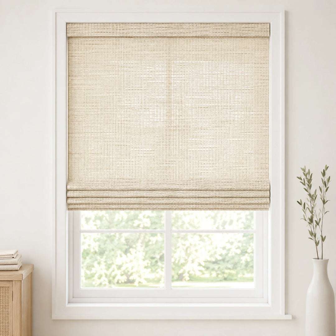 Custom Ramie Beige White Top Down Bottom Up Bamboo Shades - Top Down Bottom Up - Beige White 390-02