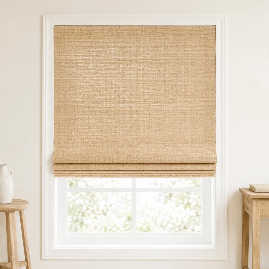 Custom Ramie Cashew Top Down Bottom Up Bamboo Shades - Top Down Bottom Up - Cashew D11-01