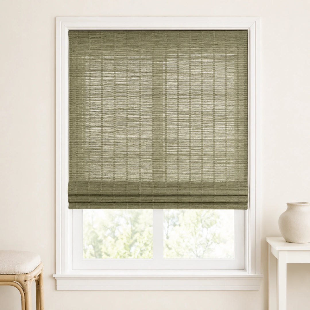 Custom Willow Gray Green Woven Bamboo Shades - Standard - Gray Green W07-2