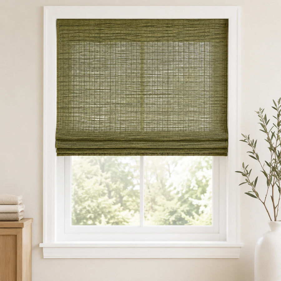 Custom Willow Olive Woven Bamboo Shades - Standard - Olive W07-5