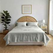 100% Linen Custom Embroidery Comforter Set with Lace Edge - Fredesigner