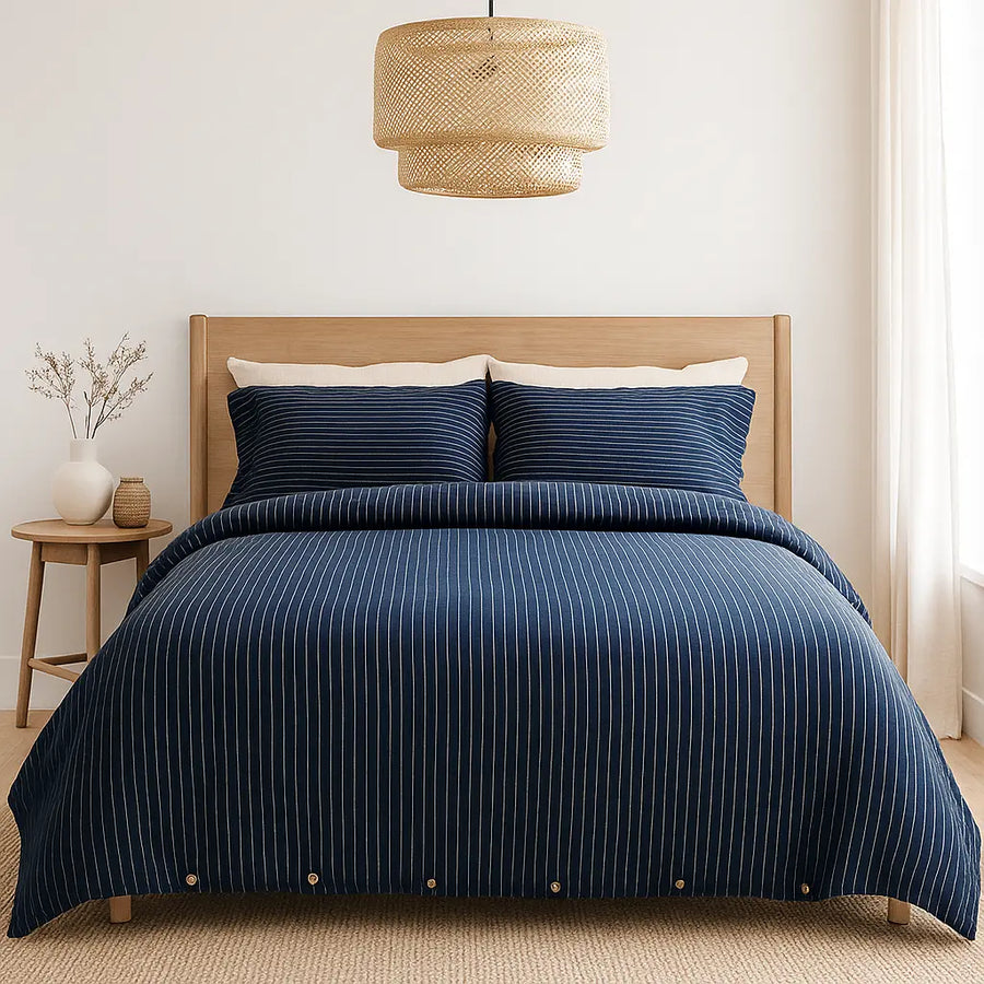 Navy Blue Vertical Striped Duvet Cover - Fredesigner