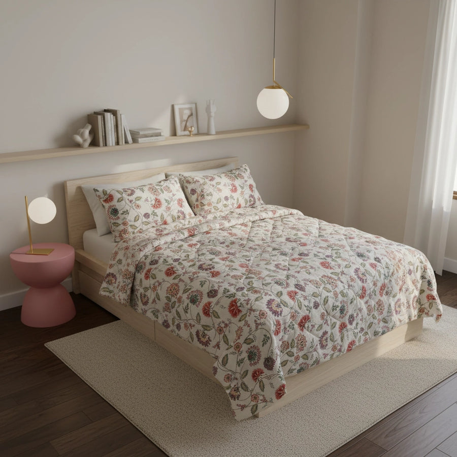 Vintage Floral Print Cotton Linen Bedding 3-Piece Set - Fredesigner