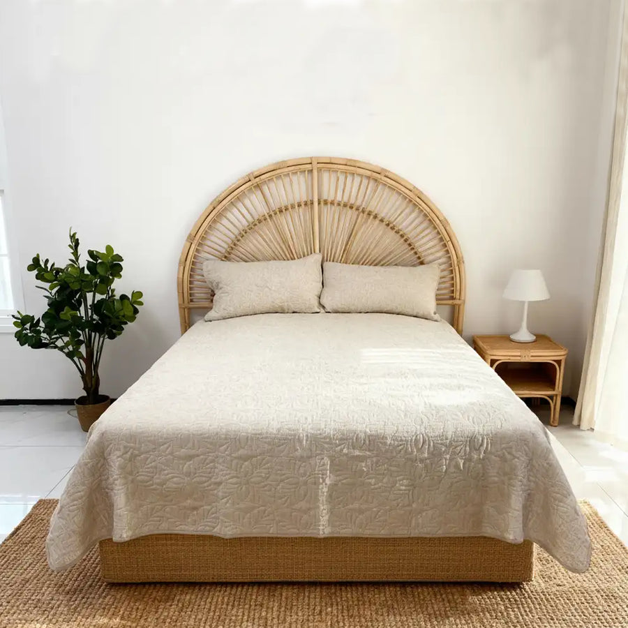 100% Linen Quilted Bedspread Solid - Fredesigner