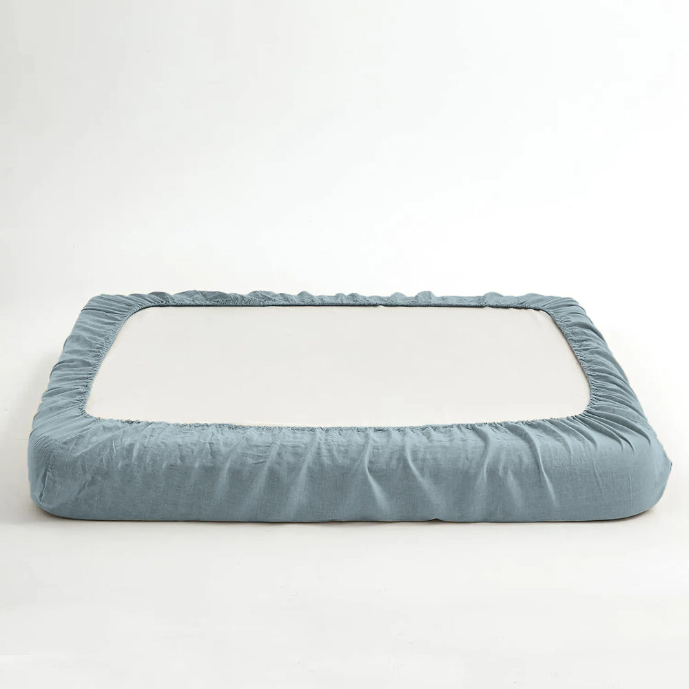 100% Linen White/Sage Green Solid Fitted Sheet Sets - Fredesigner