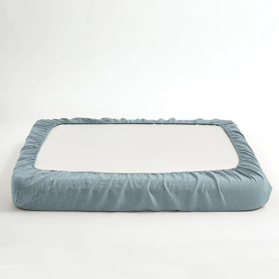 100% Linen White/Sage Green Solid Fitted Sheet Sets - Fredesigner
