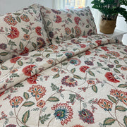 Vintage Floral Print Cotton Linen Bedding 3-Piece Set - Fredesigner