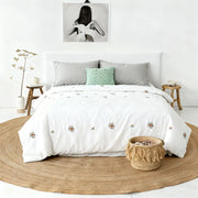 3-Pieces White and Green Embroidered Duvet Covers - Fredesigner