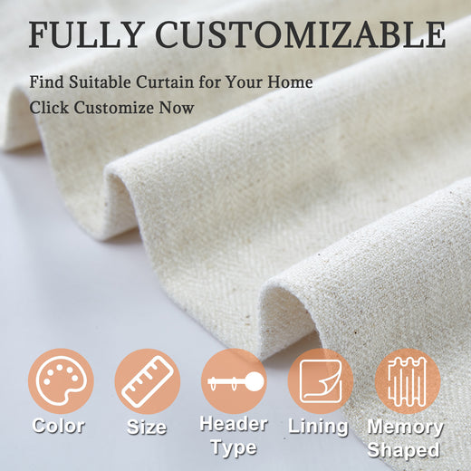 Linen Ready Made Privacy Curtains Pinch Pleat Unlined Chevrons