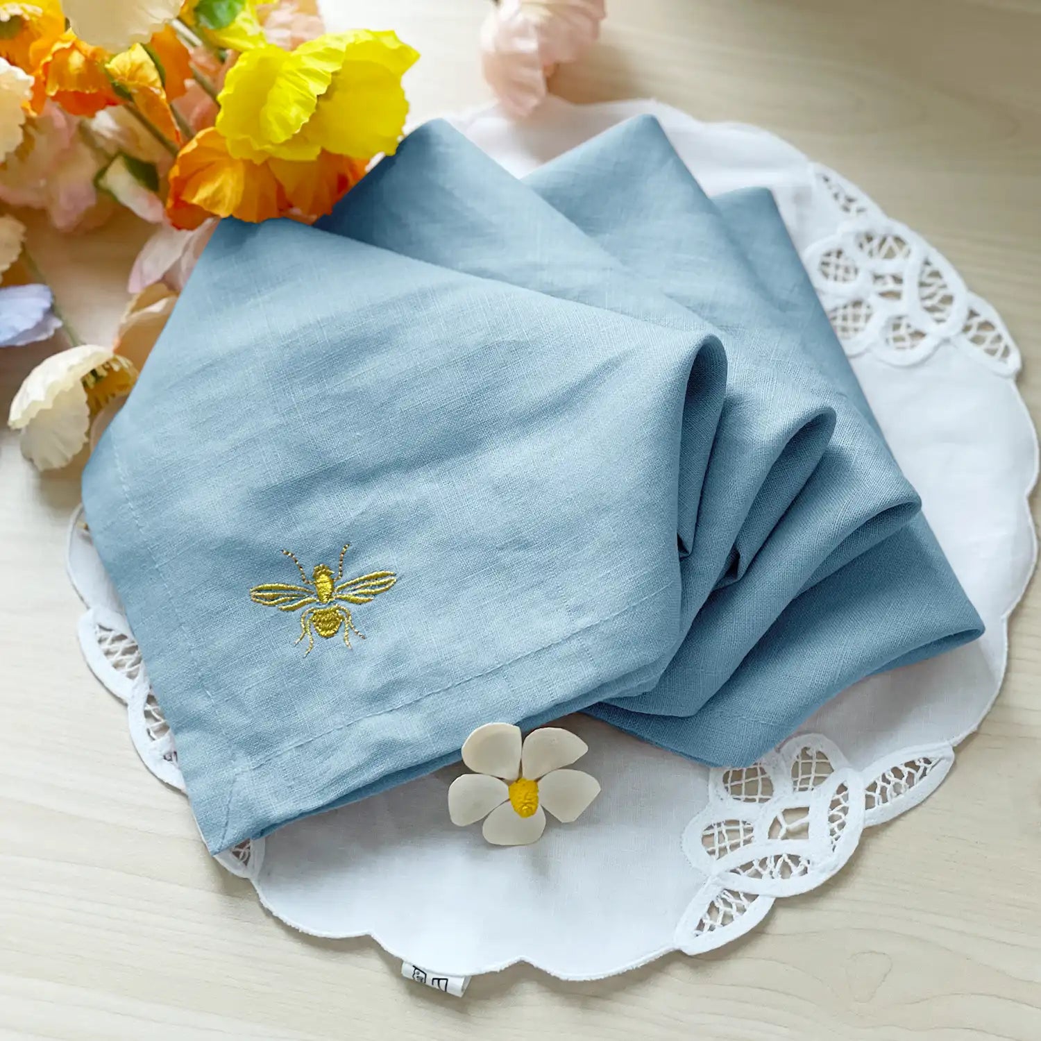 100% Linen Beverage Party Napkin With Embroidery - Fredesigner