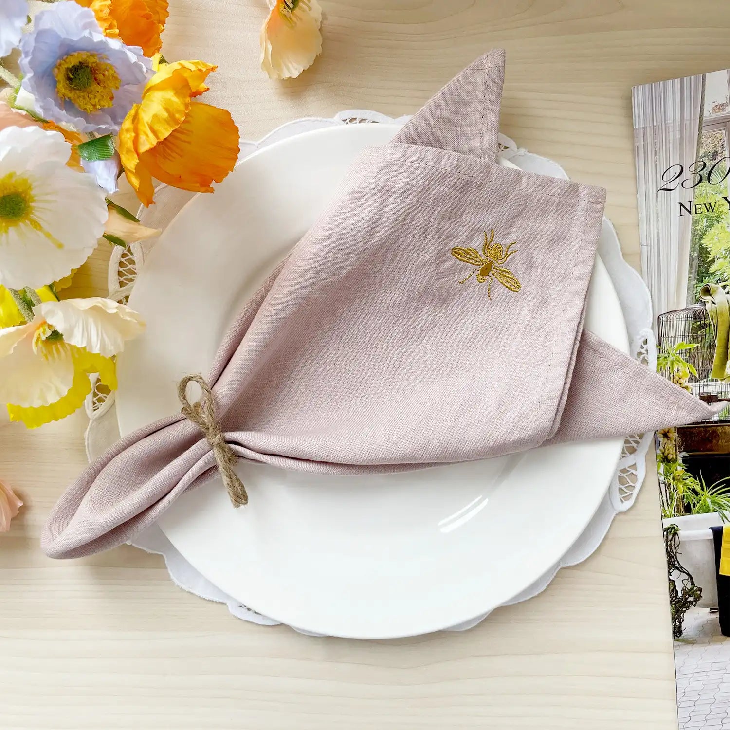 100% Linen Beverage Party Napkin With Embroidery - Fredesigner