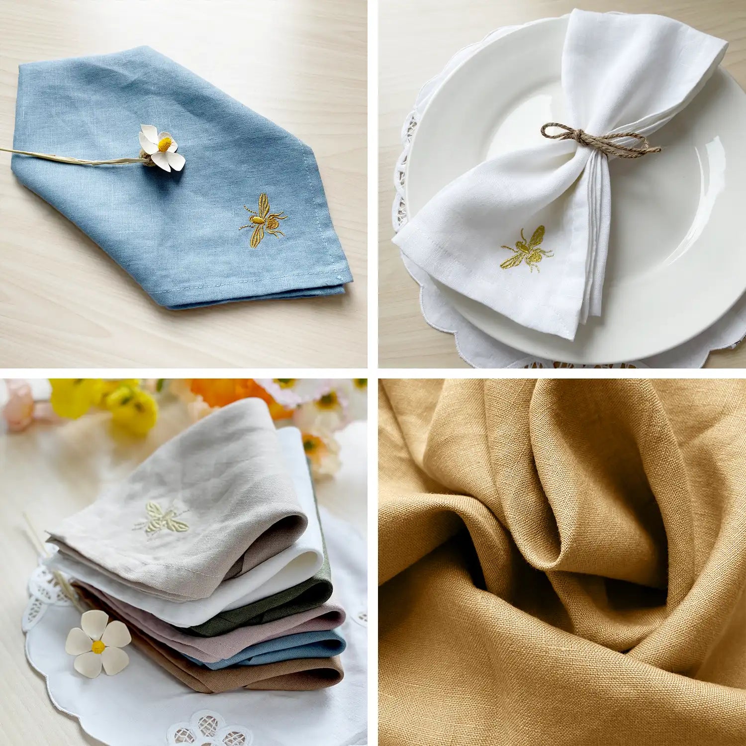 100% Linen Beverage Party Napkin With Embroidery - Fredesigner