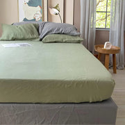 100% Linen White/Sage Green Solid Fitted Sheet Sets - Fredesigner
