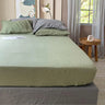 100% Linen White/Sage Green Solid Fitted Sheet Sets - Fredesigner