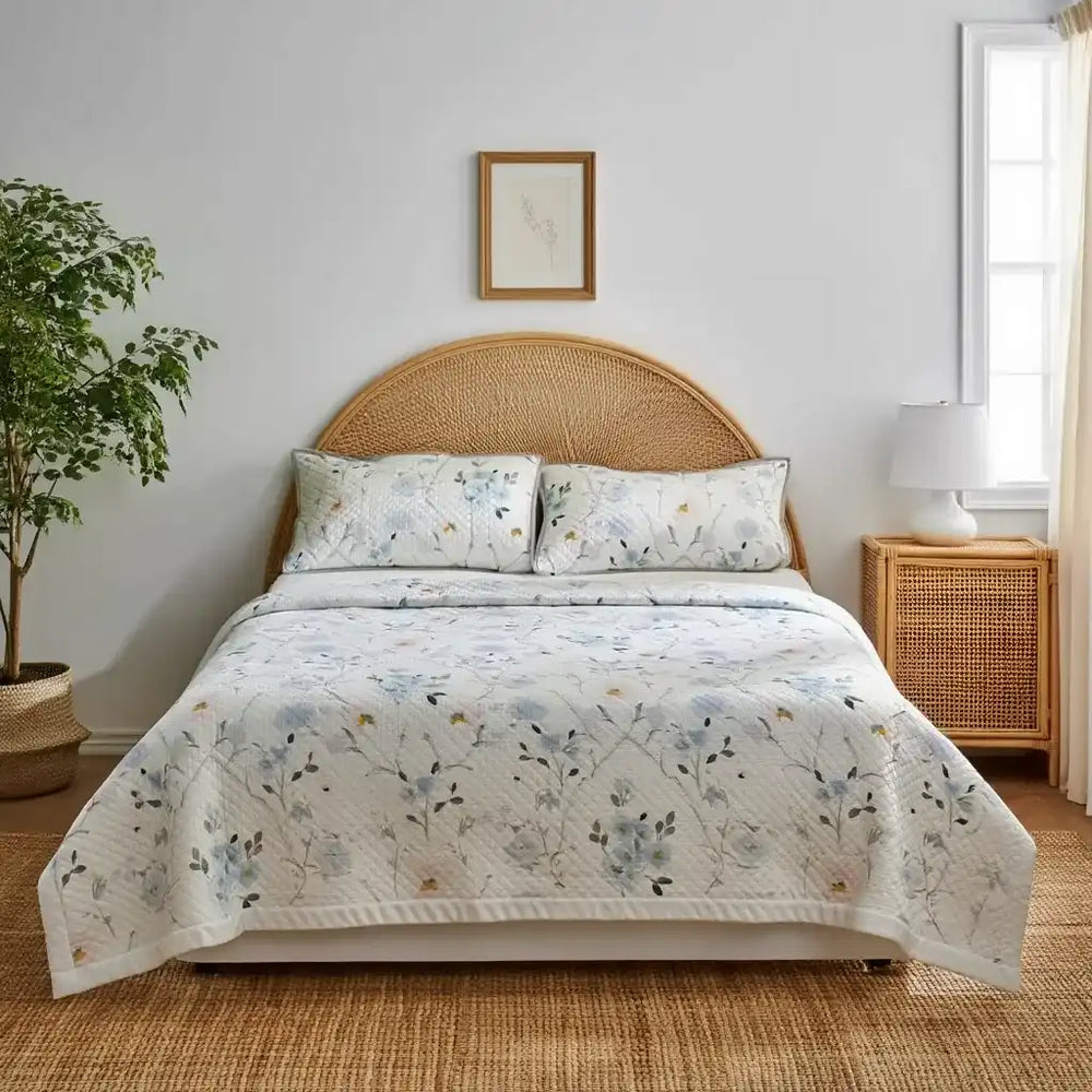 100% Linen Quilted Bedspread with Printed - Fredesigner