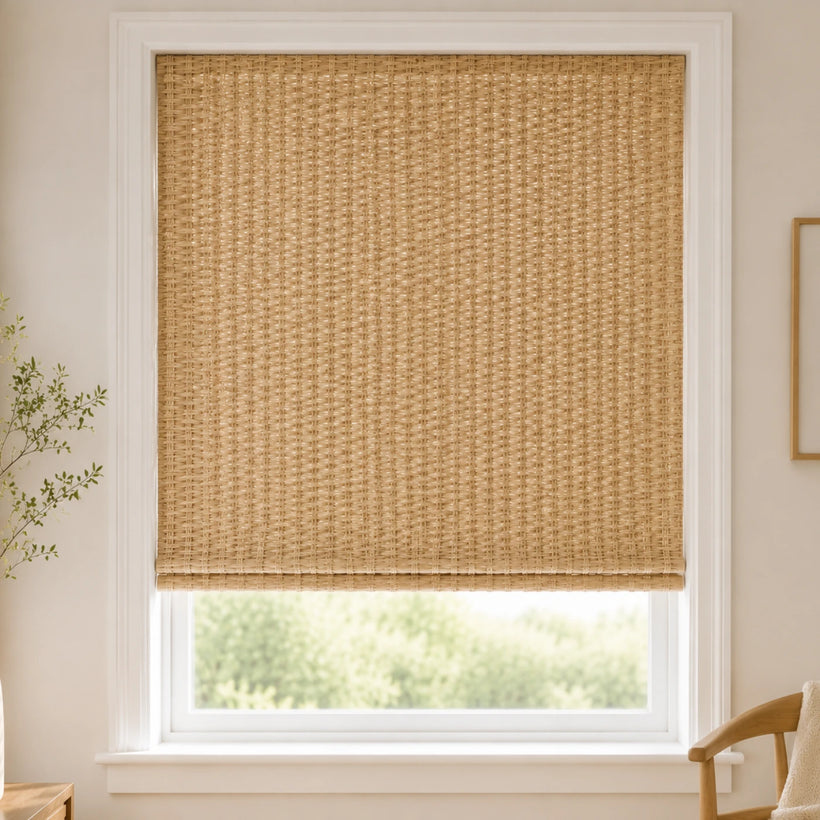 Custom Nomi 2 Shades on 1 Headrail Bamboo Shades - inside mount