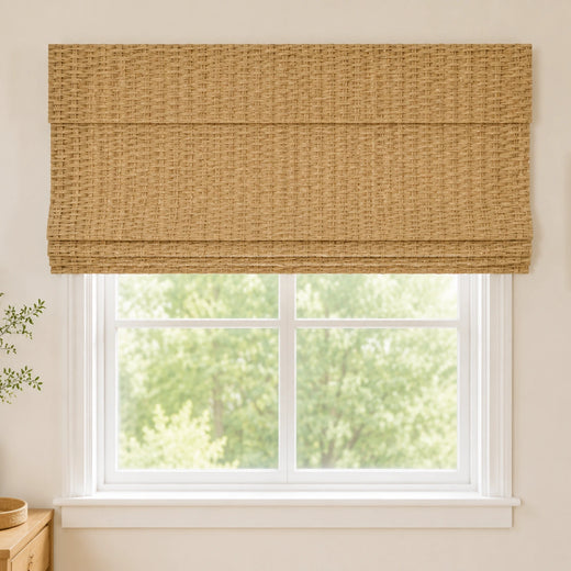 Custom Ramie Ivory Top Down Bottom Up Bamboo Shades - outside mount