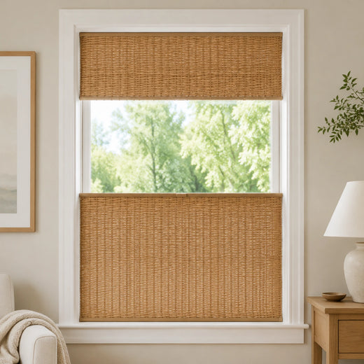 Custom Willow Buff Top Down Bottom Up Bamboo Shades - top down bottom up front