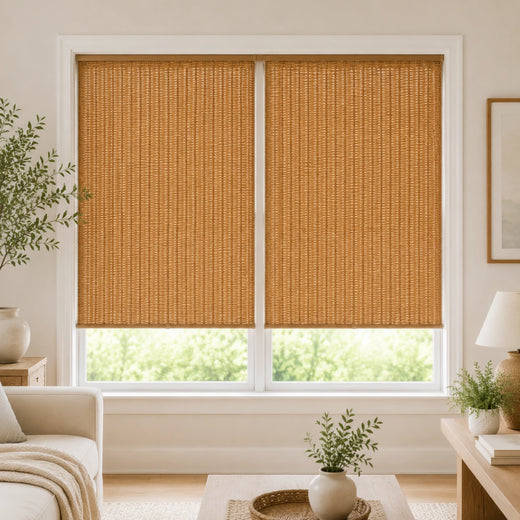 Custom Natural 2 Shades on 1 Headrail Bamboo Shades - two on one headrail