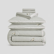 100% Linen Custom Embroidery Comforter Set with Lace Edge - Fredesigner