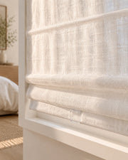 Custom White Linen Plain Fold Roman Shade