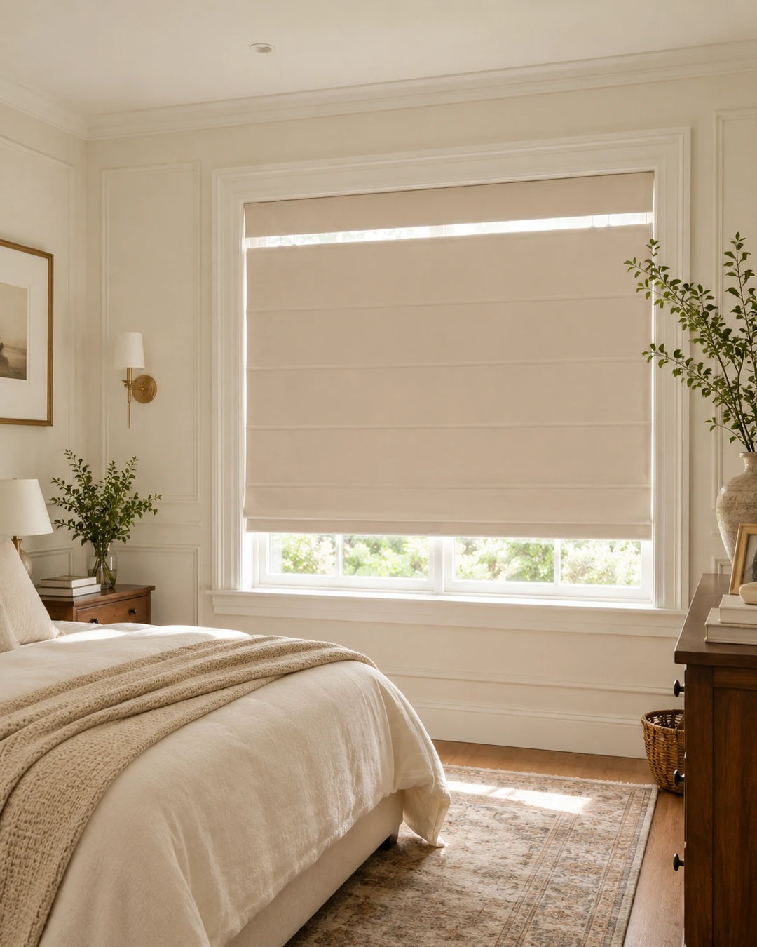 Jenna Linen Roman Shades & Blinds custom window treatment by Fredesigner