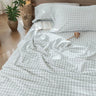 100% Linen Sage Green Checkered Bed Sheet Set - Fredesigner