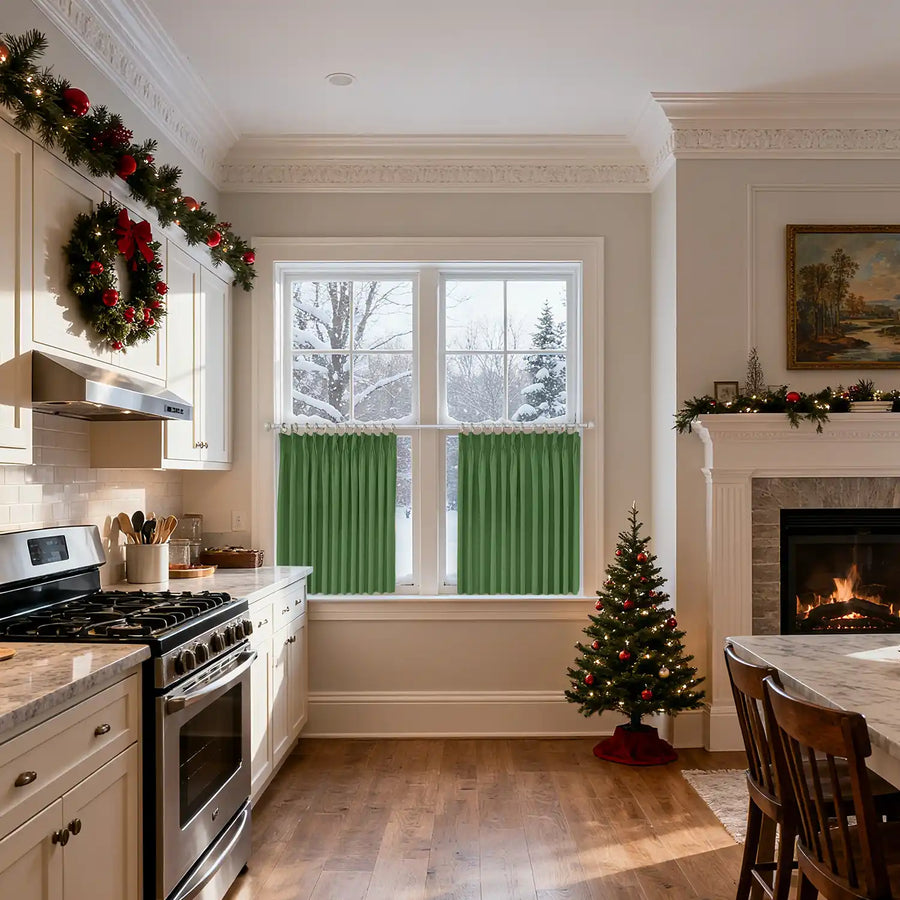 Christmas Green pleated cafe curtains