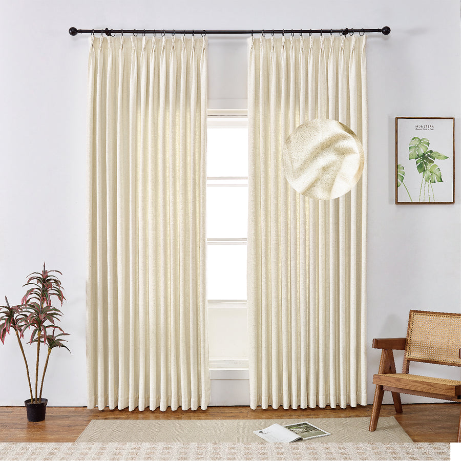 Linen Ready Made Privacy Curtains Pinch Pleat Unlined Chevrons